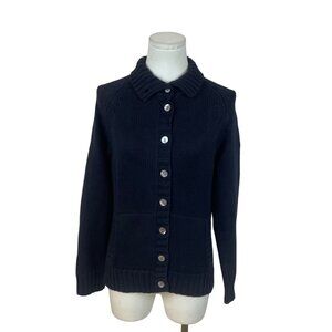 Lands End Womens Navy Cotton Button-Up Cardigan Sweater Size S/P